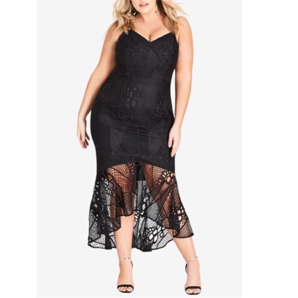 City Chic Black Chaquita Lace Midi Dress